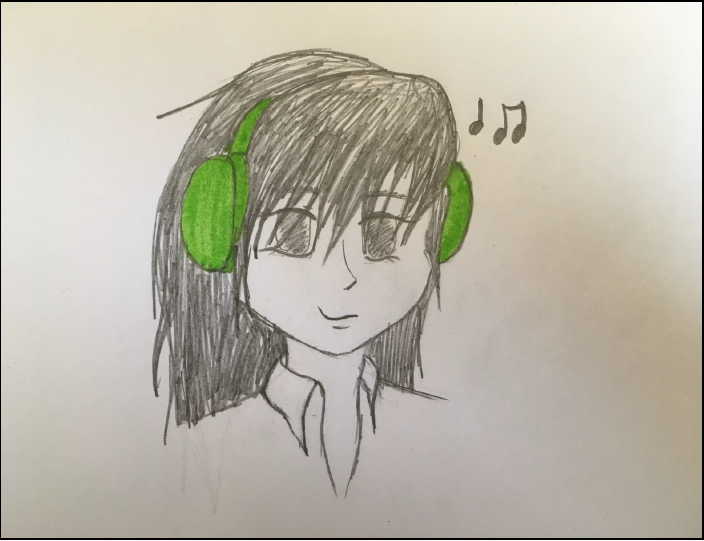 Manga image of young person with headphones
