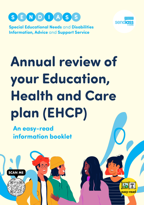 image of leaflet front cover. Annual review of your Education, health and care plan